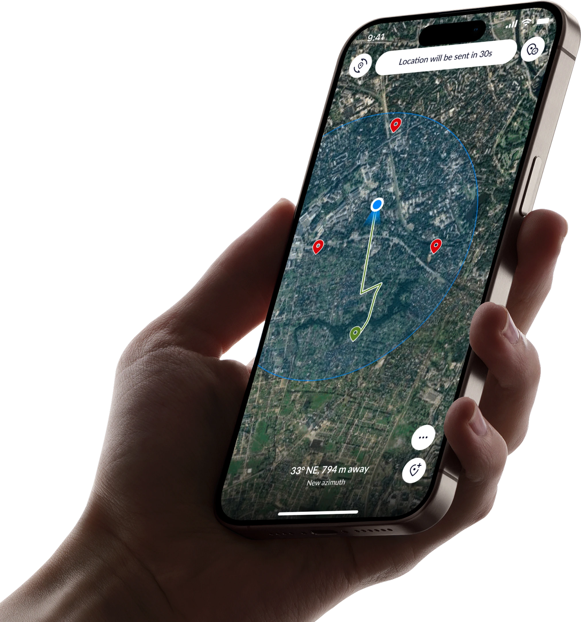 Hand holding smartphone with tactical map
