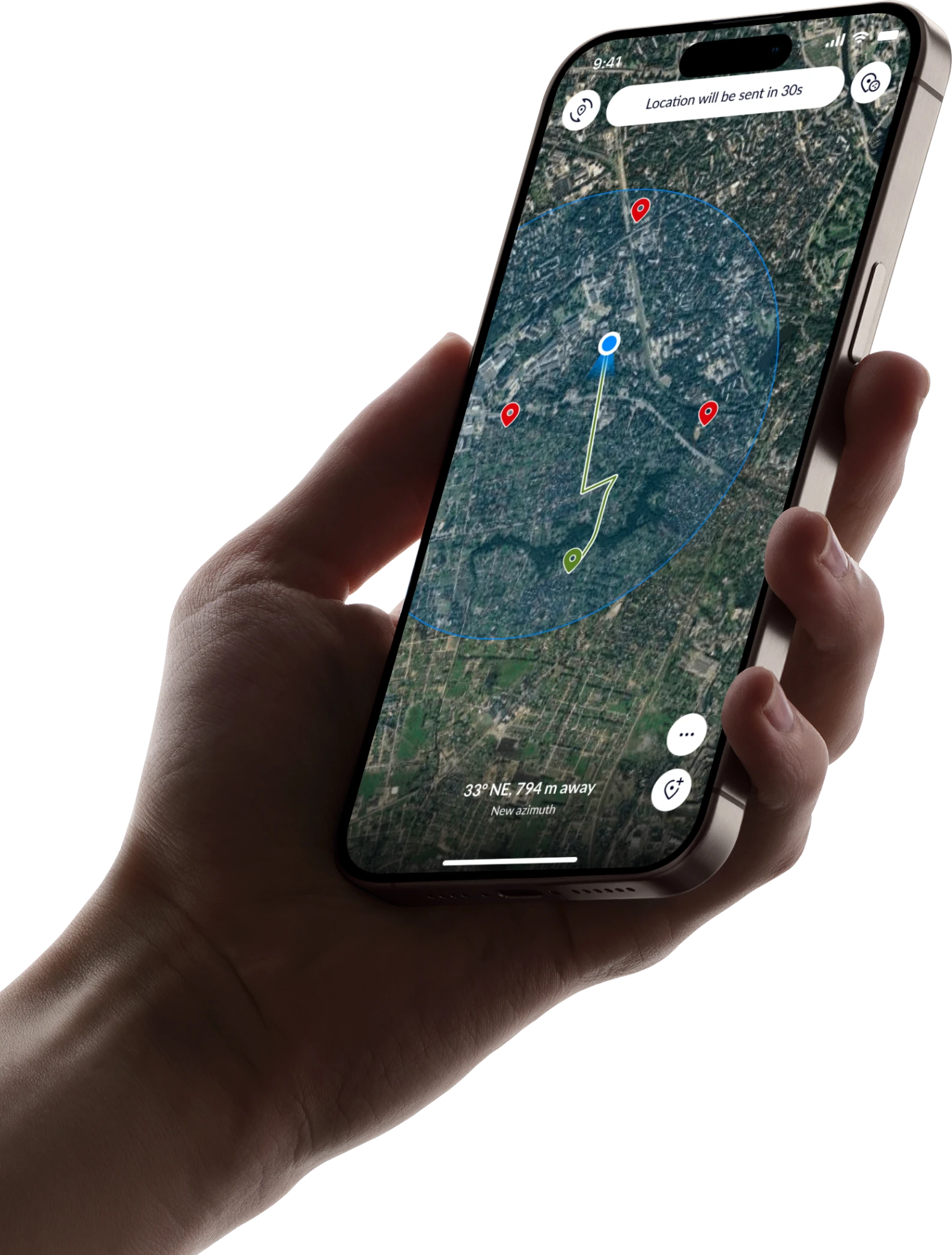 Hand holding smartphone with tactical map