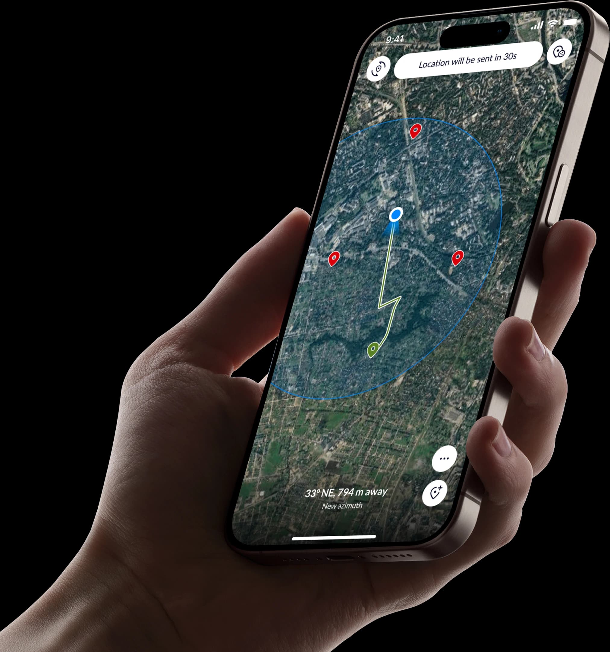 Hand holding smartphone with tactical map